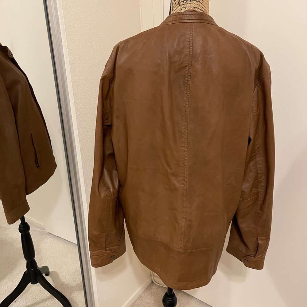 Tasso Elba Tan Leather Bomber Jacket - Picture 2 of 8